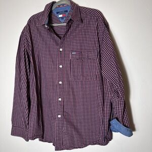 Tommy Hilfiger Shirt Men's L Pink Navy Plaid Button Down Long Sleeve
